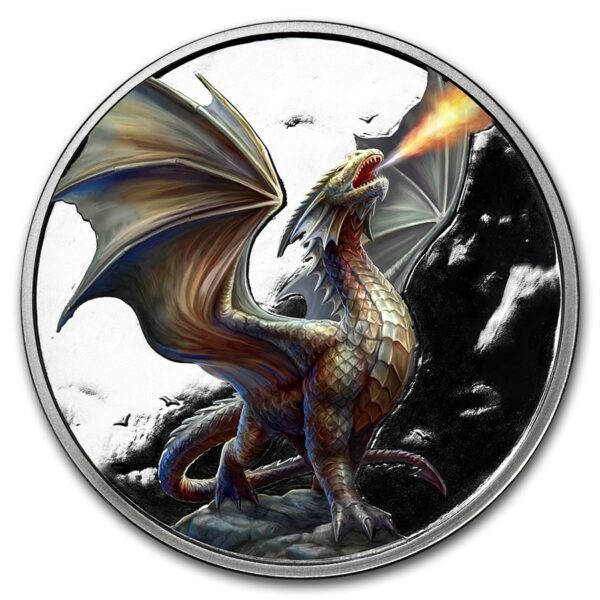 Silver Shield Anne Stokes Draci (Noble Dragon) color 1 oz