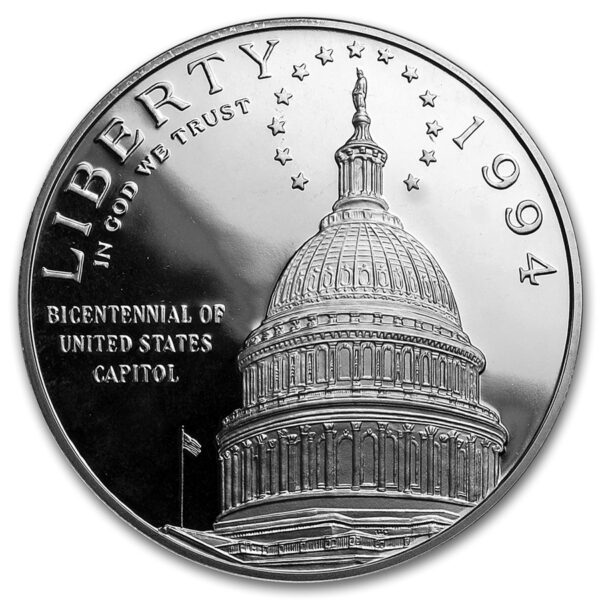 UNITED STATES MINT 1994-S Capitol $ 1 Silver Commem Proof (w / Box & COA)