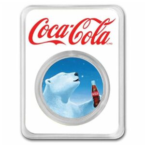 9Fine Mint COCA COLA® Polární medvěd  1 OZ SILVER Barevná mince TEP