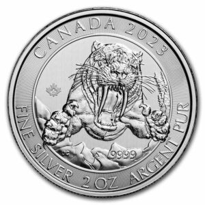 Royal Canadian Mint Doba ledová s děsivou šavlozubou kočkou Sabre-tooth Cat 2023 RCM 2 oz