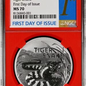 Perth Mint Nejnebezpečnější – tygří had 1 Oz stříbrná BU mince NGC MS70