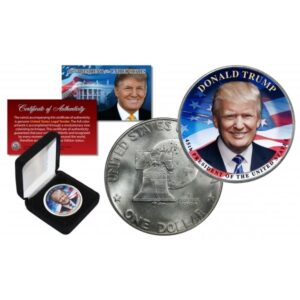 U.S. Mint DONALD TRUMP 45. prezident 1976 Dvousté výročí IKE Eisenhower Originální dolarová mince s prémiovým displejem